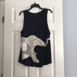 Lucky Brand Navy and Cream Elephant Tank Top
